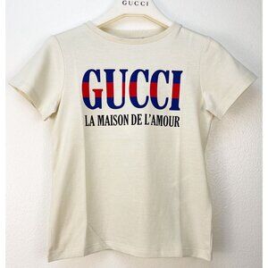NWT Gucci Kids T-Shirt With Logo Prnt In Cream Size 4